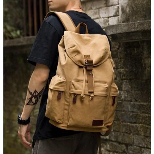 MOYYI Mens 14inch Laptop Backpack Vintage Canvas Backpack Unisex Travel Bags USB Charging Schoolbag Student Mochia