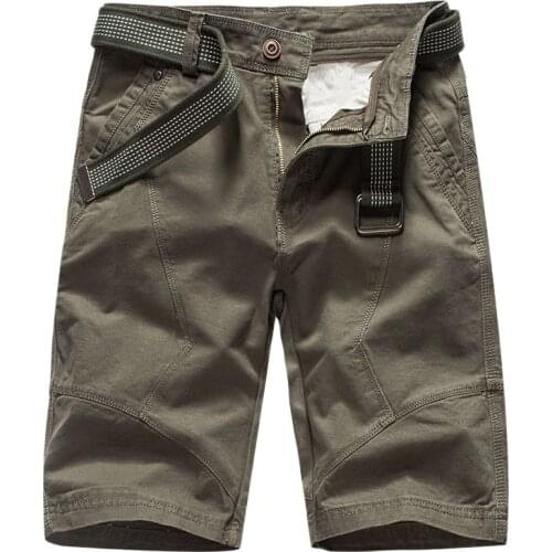 New Summer Mens Cargo Shorts ArmyGreen Tactical Shorts Men Cotton Loose Work Casual Short Pants Military No Belt Spodenki Meskie