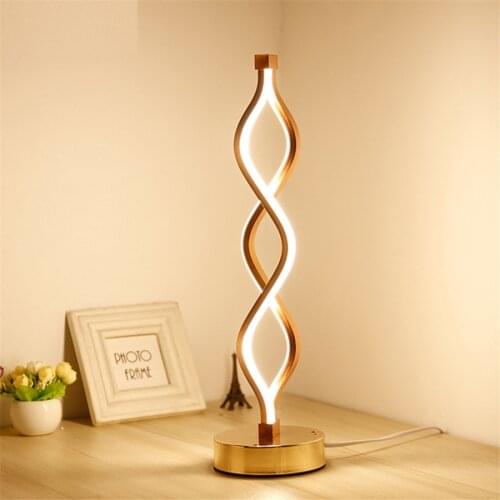 Modern LED Spiral Wave Table Lamp Desk Bedside Acrylic Iron Curved Light Living Room Bedroom Decoration Table Light EU Plug 18w