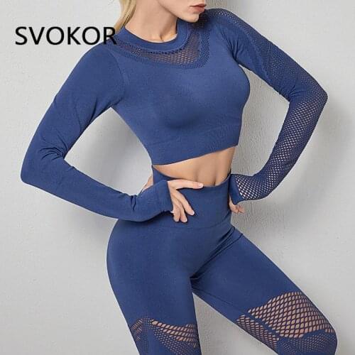 SVOKOR Sport Set Women Seamless Fitness Two Piece Sets Gym Clothing Push Up Leggings Womens Crop Top Quick Dry Hollow Out
