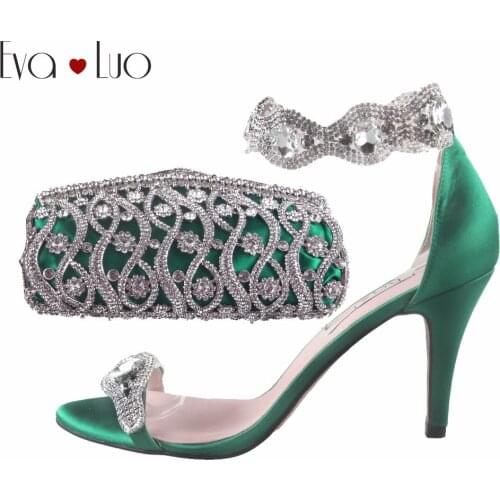 BS666 Custom Made Emerald Green Crystal Women Shoes with Matching Bag set Bridal Wedding Shoes Sandals High Heels Women Shoes