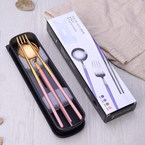 NEWYEARNEW Colourful Portable Tableware Set Stainless Steel Travel Korean Sweet Adult Students Gift Free Shipping