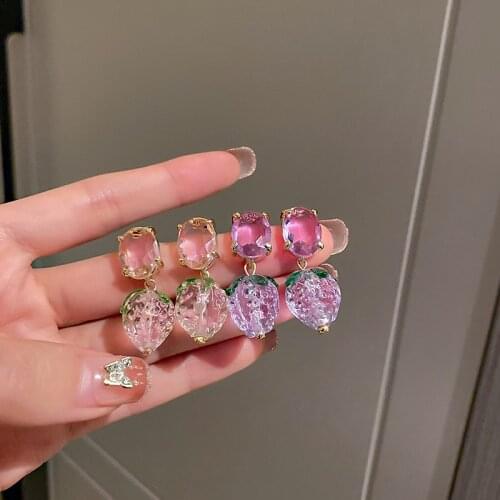 Candy Colors Cute Grape Crystal Summer Earrings For Women Korean Style Delicate Sweet pendientes Jewelry Wholesale