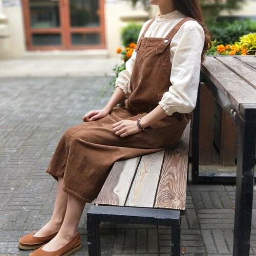 Women Loose Corduroy Spaghetti Strap Dress Ladies Solid Color Washed Dress Female 2020 Spring Autumn Dresses