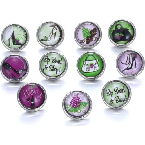10 Pcs/lot Beautiful Snap Button Mini 12MM Round Glass The Bloomer Snaps Jewelry Snap Fit Snap Bracelet