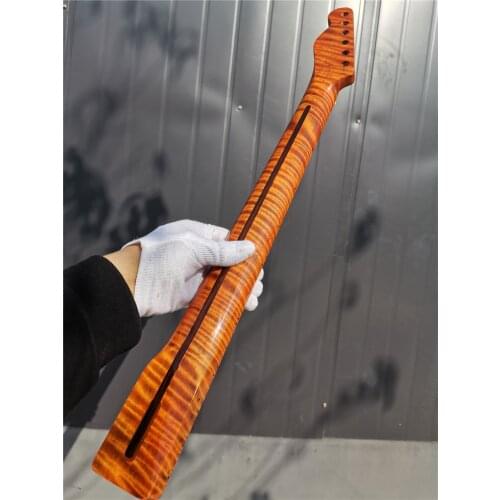 #34flam tiger maple Electric Guitar Neck 21 fret 25.5inch Canada Maple Yellow Paint Unfinished #S