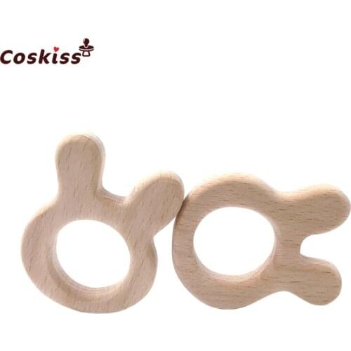 50pcs Beech Wooden Rabbit Natural Handmade Wooden Teether DIY Wood Personalized Pendent Eco-Friendly Safe Baby Teether Toys