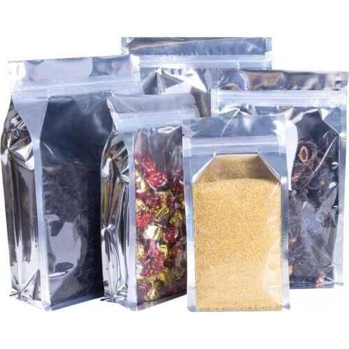50Pcs/Lot Clear Aluminum Foil Zip Lock Stand Up Bag Self Grip Seal Tear Notch Doypack Food Snack Coffee Bean Packaging Pouches