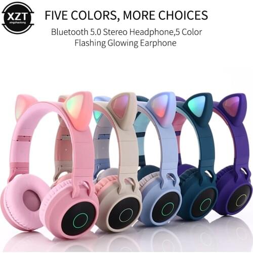 Cat Ear Bluetooth 5.0 Wireless Headphones LED Noise Cancelling Girls Kids Cute Headset Support TF Card 3.5mm Mic with Retail Box