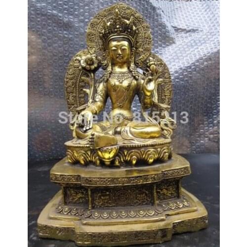 Bi00867 Tibet Buddhist Bronze Copper Gild Green TaRa Guan Yin Kwan-yin Goddess Statue