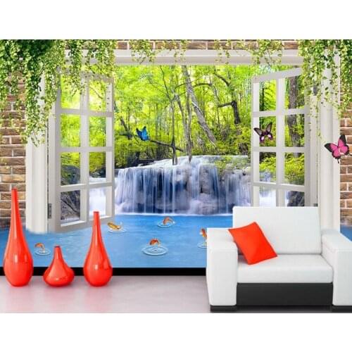 Large murals,Three-dimensional wall windows outdoor waterfall 3d wallpaper,living room tv sofa wall bedroom papel de parede
