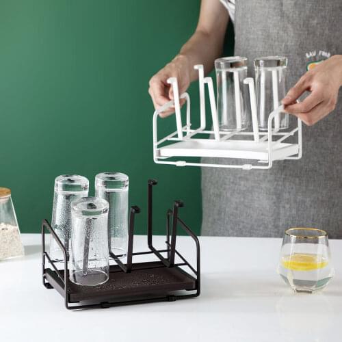 Carbon Steel Cup Holder Glasses Mugs Cup Storage Rack Household Tea Cup Draining Water Rack For 6 Cups