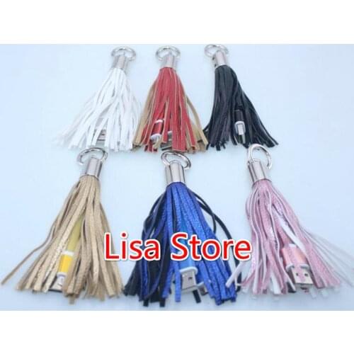 20pcs Mini USB Cable 2 in 1 Leather Tassel Keychain Fast Charger keyring Data Cable Charging Adapter for Android iPhone Type-C