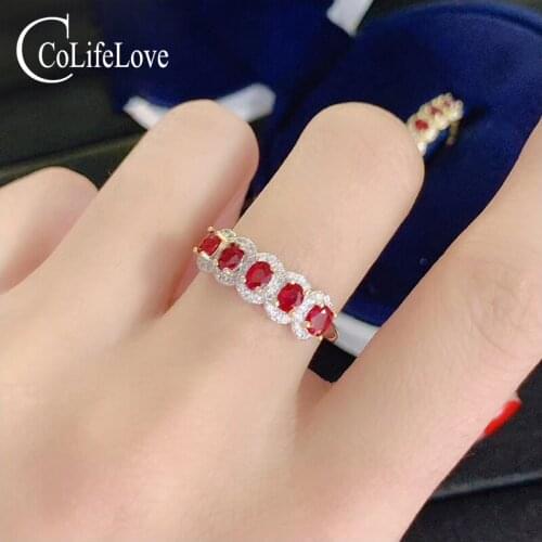 CoLife Jewelry 925 Silver Ruby for Daily Wear 5 PCS 3*4mm Natural Ruby Silver Ring Fashion Gemstone Ring Birthday Gift for Woman