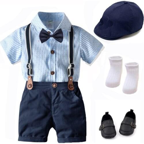 Newborn Gentleman Suit Baby Boys Clothes Handsome Bow 1th Birthday Gift Hat Printed Rompers Belt Infant Children Outfit Clothes