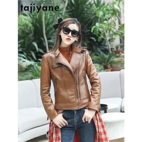 Jacket Biker Korean for Women Spring Real Sheepskin Coat Female Vintage Jackets 2021 Chaquetas Para Mujer Pph4573