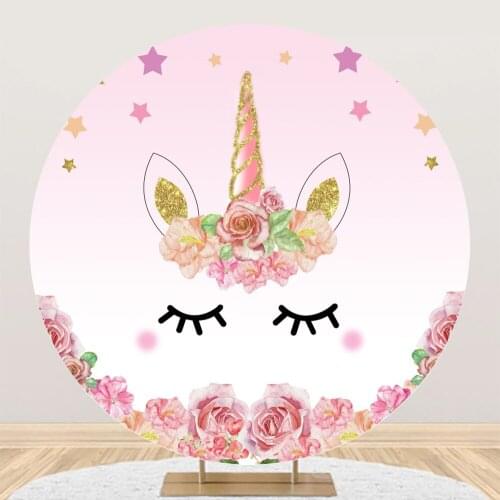 Laeacco Pink Princess Unicorn Birthday Party Stage Decor Photocall Round Circle Backgrounds Photographic Backdrop Photo Studio