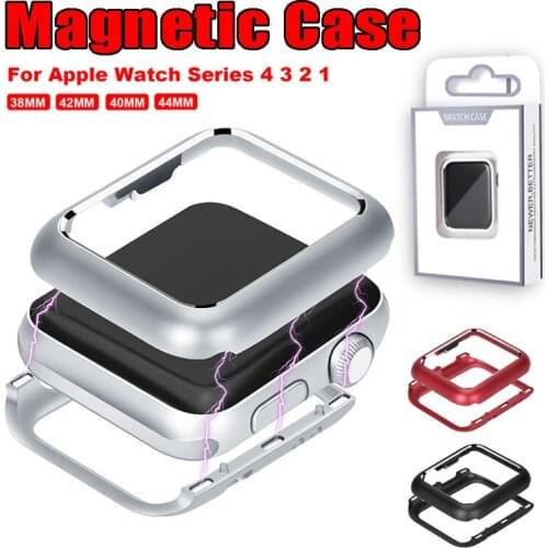Magnetic Adsorption Metal Frame for Watch Case 40mm 44mm Protective Case for Apple Watch 38MM 42MM Series 1 2 3 Built-in Magnet
