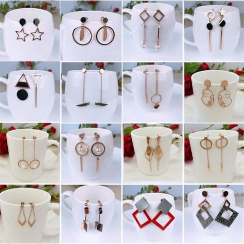 316L Stainless Steel Fashion Titanium Steel Geometric Pearl Earrings Women Wholesale Rose Gold Earrings No Fade