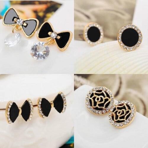 Fashion Jewelry High Quality Crystal Earrings Hypoallergenic Bow Earrings Round Rose Earrings Womens Elegant Earrings