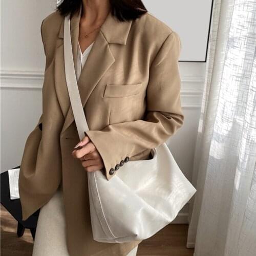 Fashion PU Leather Shoulder Bag For Ladies Casual Solid Large Capacity Bucket Bags Women Simple Messenger Bags
