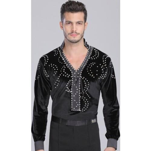 Men Performance Latin Dance Wear Slim Costume Modern Dancing Velve Long Sleeves Tops Round Colla Clothing Danca Adulto DWY692
