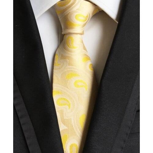 8cm Mens Woven Tie Yellow Paisley Necktie for Wedding