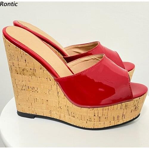 Rontic Women Mules Sandals Slippers Unisex Wedges Heels Open Toe Gorgeous Red White Black Fuchsia Party Dress Shoes US Size 5-20