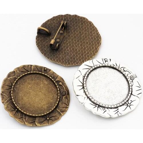New Fashion 5pcs 25mm Inner Size Antique Silver Plated and Bronze Brooch Cameo Cabochon Base Setting Pendant