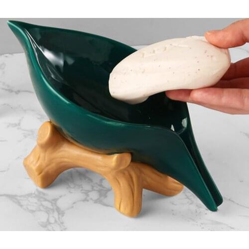 New Creative Soap Dish Ceramic Leaves Soap Holder Drainage Nordic Household Bathroom Soap Box Laundry Soap Container