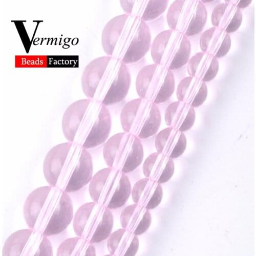 Wholesale Smooth Rose Pink Glass Beads Czech Crystal Round Loose Beads For Jewelry Making 6 8 10 12mm Handmade Bracelet 15"