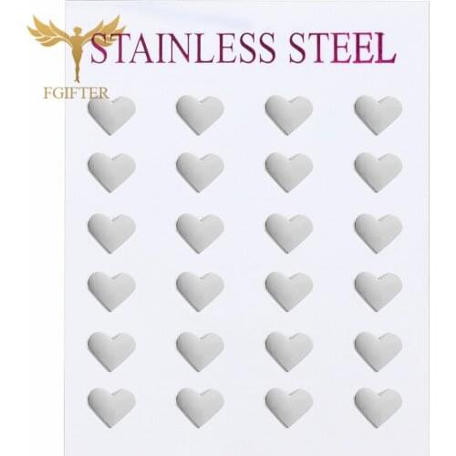 FGifter Wholesale Minimalist Heart Earrings Silver Color Stainless Steel Stud Earrings for Women Men Lovers' Jewelry