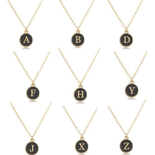 Initial Disc Letter Necklaces Women Men Black Round Lettering A-Z Private Custom Pendant Necklaces Inspired Bridesmaids Gifts