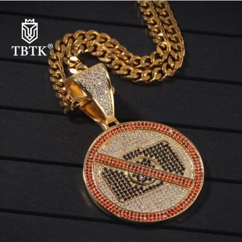 TBTK Necklace Pendants Men Round Copper No Photo Prohibition Sign Dog Tag Pendant Trendy Fashion Jewelry Silver Color New 2020