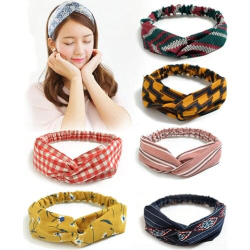 Fashion Bohemian Hair Bands Floral Headbands Vintage Cross Turban Bandage Bandanas HairBands Hair Accessories Women Girls Summer