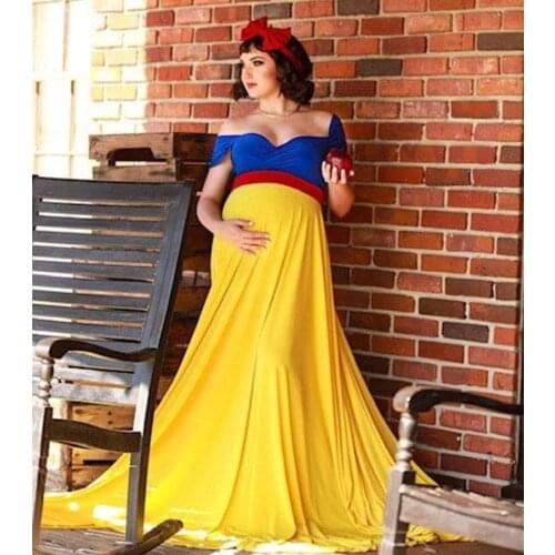 Princess Cosplay Maternity Photography Props Long Dress Blue and Yellow Chiffon Pregnancy Photo Shoot Maxi Dresses