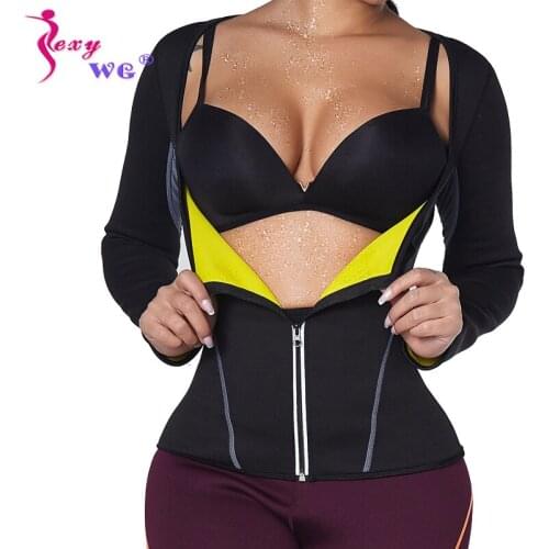 SEXYWG Women Sauna Shirt Waist Trainer Neoprene Suit for Sport Workout Corset Hot Body Shaper Top with Sleeves for Weight Loss