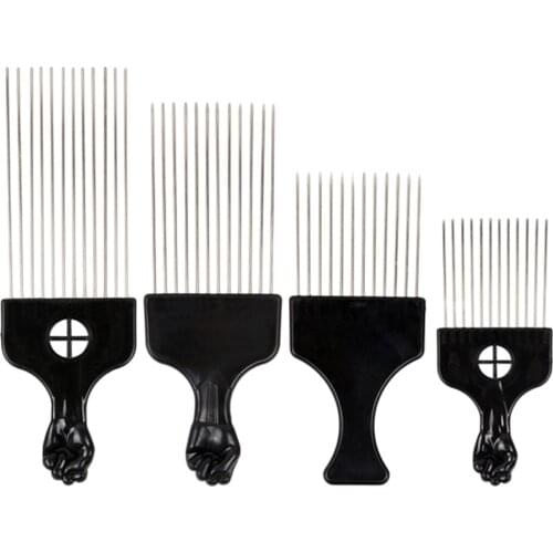 Wide Teeth Brush Black Fist Afro Metal Comb African Hair Pick Comb Brush Salon Hairdressing Hairstyle Styling Tool Pick Comb