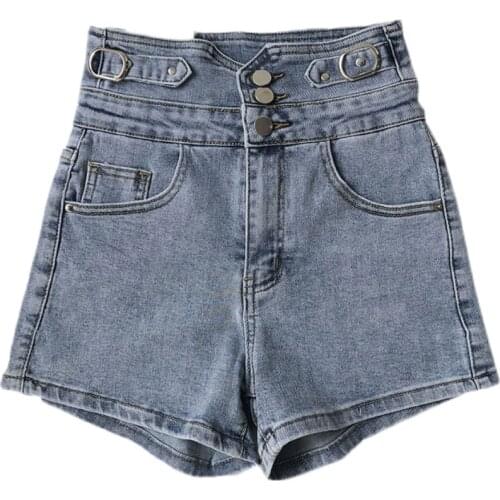 Spring Summer Korean Irregular Denim Shorts High Waist Single-breasted A-line Denim Straight Leg Pants Womens Shorts Hot Pants