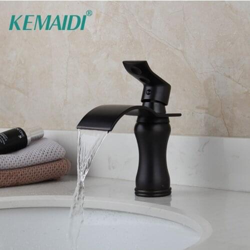 KEMAIDI ORB Black Basin Sink Mixer Waterfall Bathroom Faucet Solid Brass Black Deck Mounted Tap Mixer Faucet Simple Design