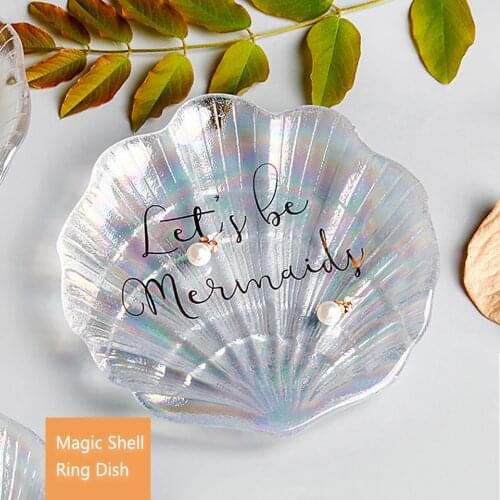 Nordic Style Shell Glass Dish Dessert Snack Plate Home Decor Ornaments Jewelry Storage Tray Shell jewelry plate
