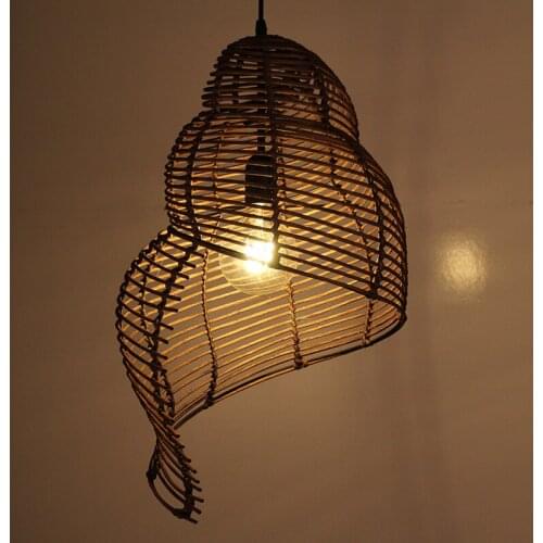 Rattan Conch Bamboo Weaving LED Pendant Lamps Black pendant light Hanging Lamp Restaurant Coffee Home Pendant Lighting PA0329