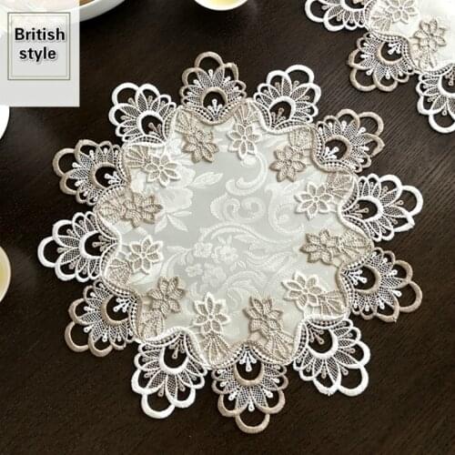 British Style Brocade Fabric Water Soluble Striped Octagonal Placemat Coaster Balcony Small Round Table Coffee Pad Mug Mat Decor