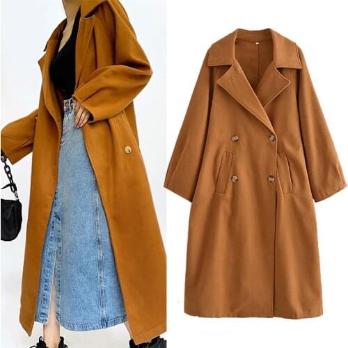 WESAY JESI ZA Fashion Womens Trench Coat Solid Double Breasted Long Jacket Woman Clothes Overcoat Female Commute Classic Coat