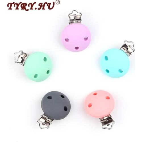 TYRY.HU Round Shaped Pacifier Clips 1Pc Food Grade Silicone Baby Teethers Pacifier Chain Accessories Baby Teething Chewable Toys