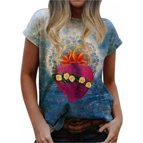 Womens Harajuku Casual T-shirt O-neck Streetwear Jesus Religious Cartoon 3D Printing Short Sleeve Pullover 2021