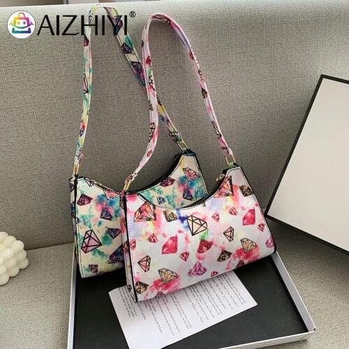 Fashion Women PU Leather Diamond Pattern Printing Shoulder Underarm Bag Casual Ladies Small Hobos Handbags