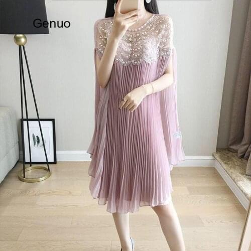 Lace Dress Special Offer Solid Short Beading Ukraine Vestido De Festa 2019 Summer New Womens Dress Pleated Cloak Chiffon Woman