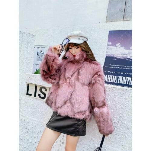 New womens genuine real natural fox fur coat fashion loose style jacket lady turn down collar warm winter outwear