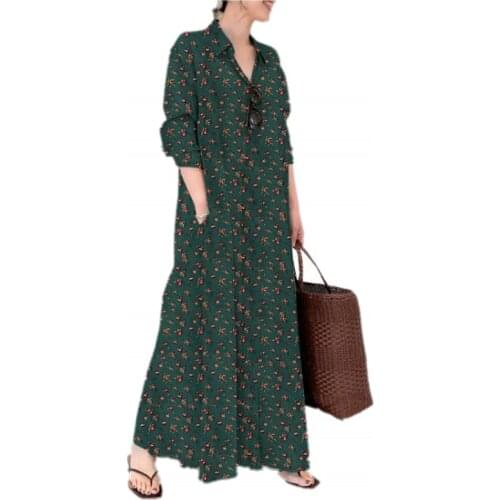 5XL Long Sleeve Lapel Dress Womens Casual Print Loose Cardigan Dress 2021 Summer New Fashion Elegant Temperament Vestidos